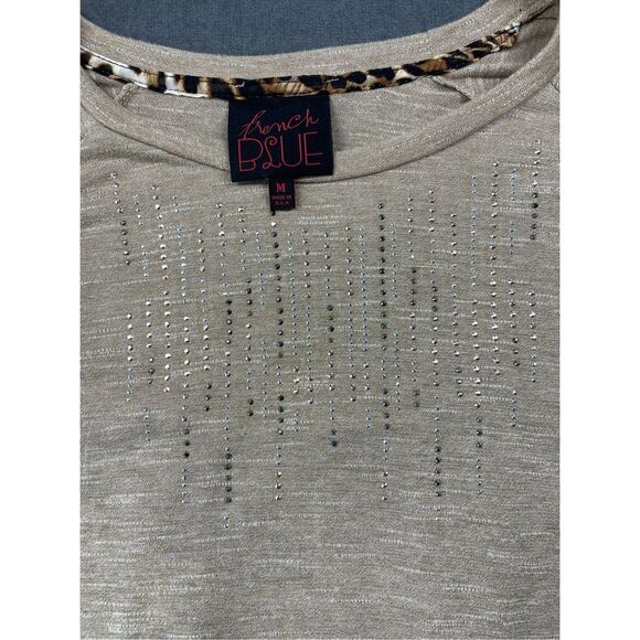 Women’s Long Sleeve Top Leopard Print Back Rhinestone Detail Blouse Size M Beige - Picture 3 of 7